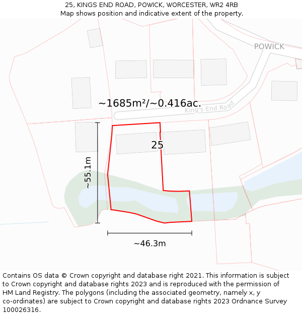 25, KINGS END ROAD, POWICK, WORCESTER, WR2 4RB: Plot and title map