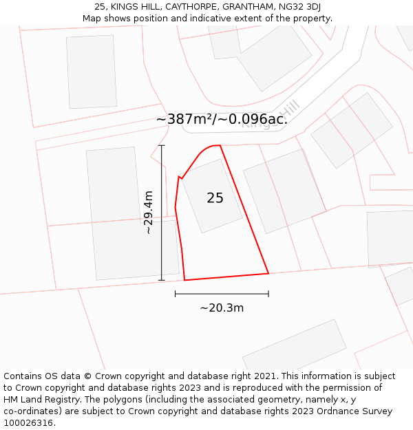 25, KINGS HILL, CAYTHORPE, GRANTHAM, NG32 3DJ: Plot and title map