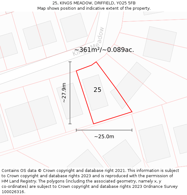 25, KINGS MEADOW, DRIFFIELD, YO25 5FB: Plot and title map