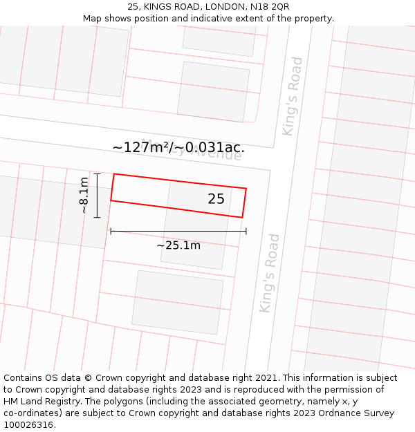 25, KINGS ROAD, LONDON, N18 2QR: Plot and title map