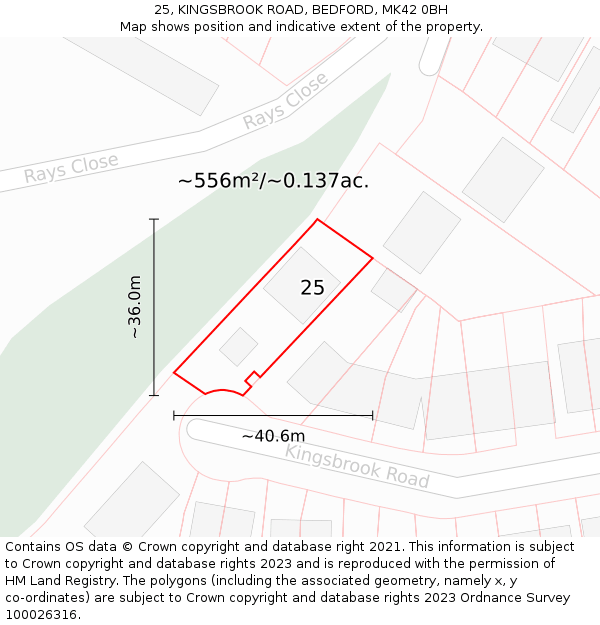 25, KINGSBROOK ROAD, BEDFORD, MK42 0BH: Plot and title map