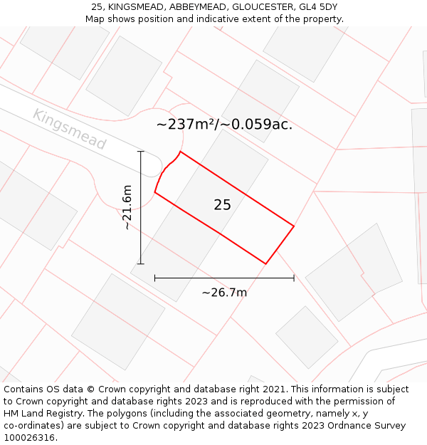 25, KINGSMEAD, ABBEYMEAD, GLOUCESTER, GL4 5DY: Plot and title map