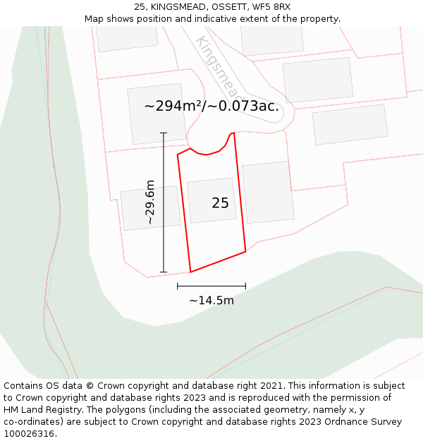 25, KINGSMEAD, OSSETT, WF5 8RX: Plot and title map