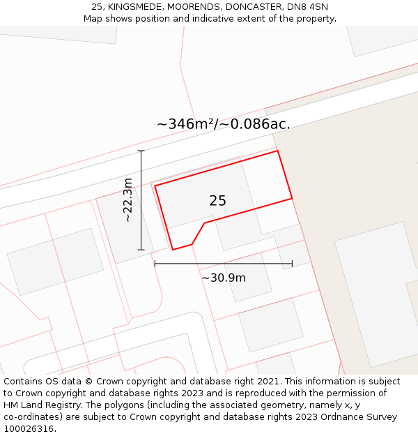 25, KINGSMEDE, MOORENDS, DONCASTER, DN8 4SN: Plot and title map