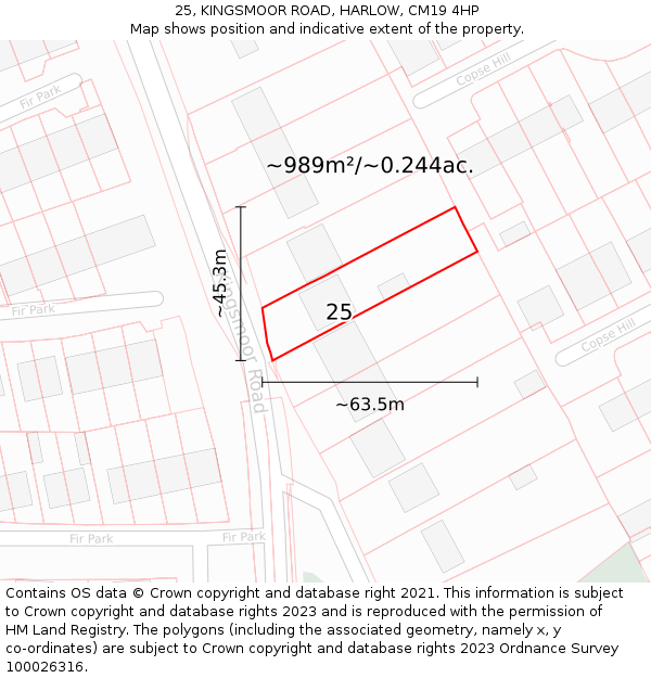 25, KINGSMOOR ROAD, HARLOW, CM19 4HP: Plot and title map