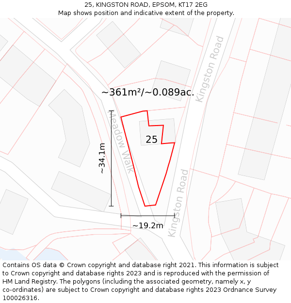 25, KINGSTON ROAD, EPSOM, KT17 2EG: Plot and title map