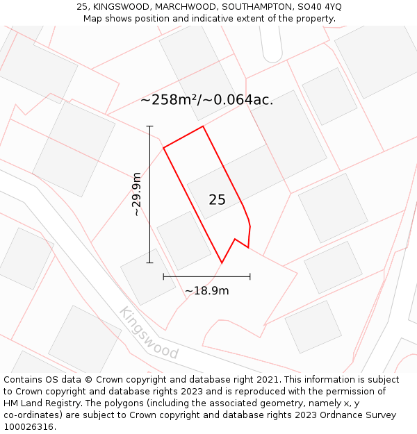 25, KINGSWOOD, MARCHWOOD, SOUTHAMPTON, SO40 4YQ: Plot and title map