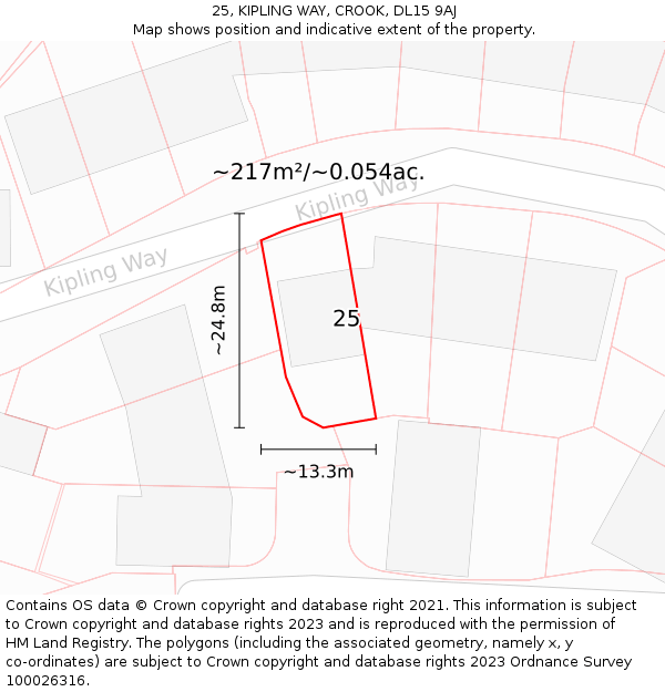 25, KIPLING WAY, CROOK, DL15 9AJ: Plot and title map