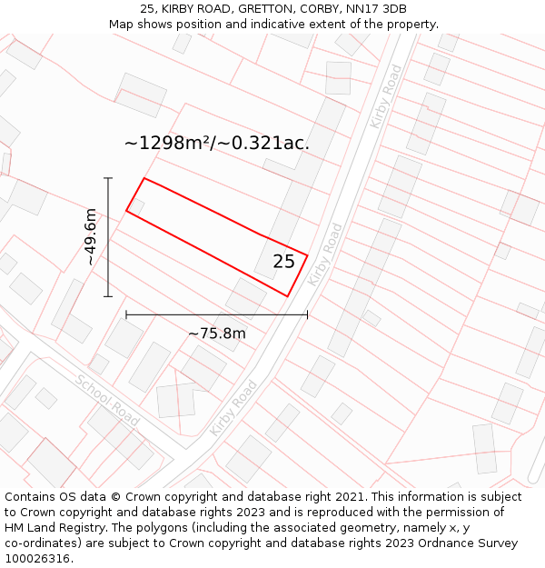 25, KIRBY ROAD, GRETTON, CORBY, NN17 3DB: Plot and title map