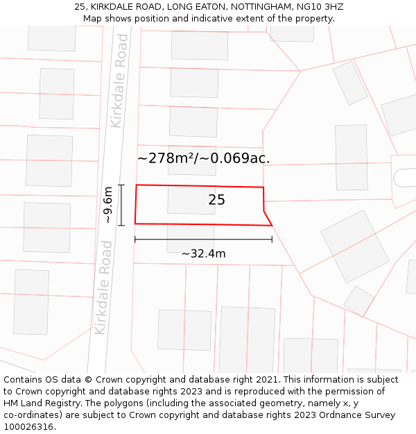 25, KIRKDALE ROAD, LONG EATON, NOTTINGHAM, NG10 3HZ: Plot and title map