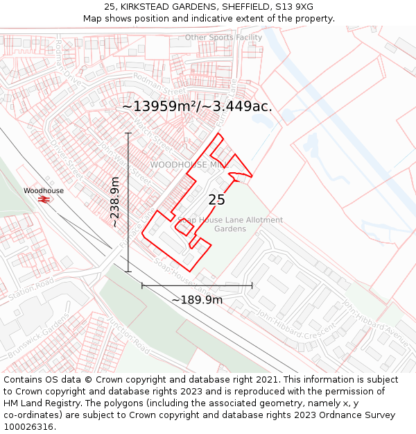 25, KIRKSTEAD GARDENS, SHEFFIELD, S13 9XG: Plot and title map