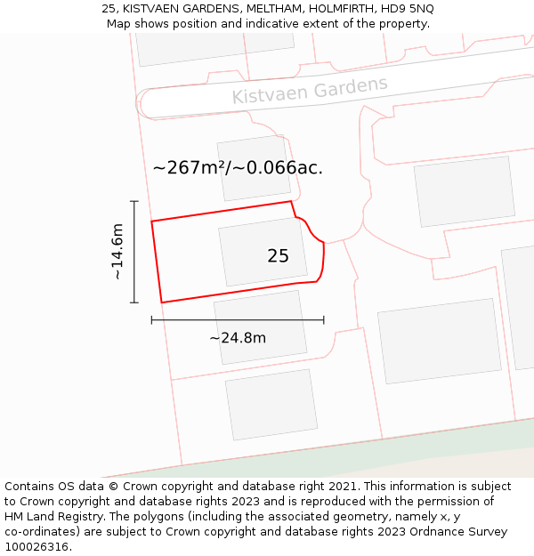 25, KISTVAEN GARDENS, MELTHAM, HOLMFIRTH, HD9 5NQ: Plot and title map