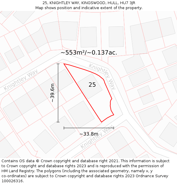 25, KNIGHTLEY WAY, KINGSWOOD, HULL, HU7 3JR: Plot and title map