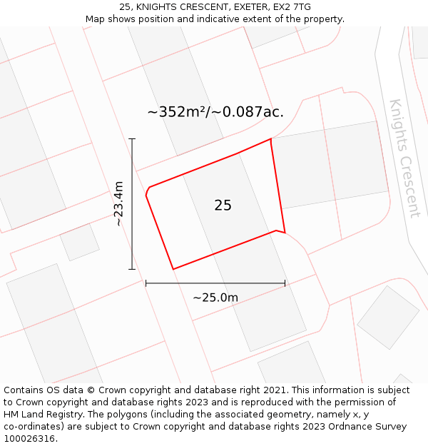 25, KNIGHTS CRESCENT, EXETER, EX2 7TG: Plot and title map