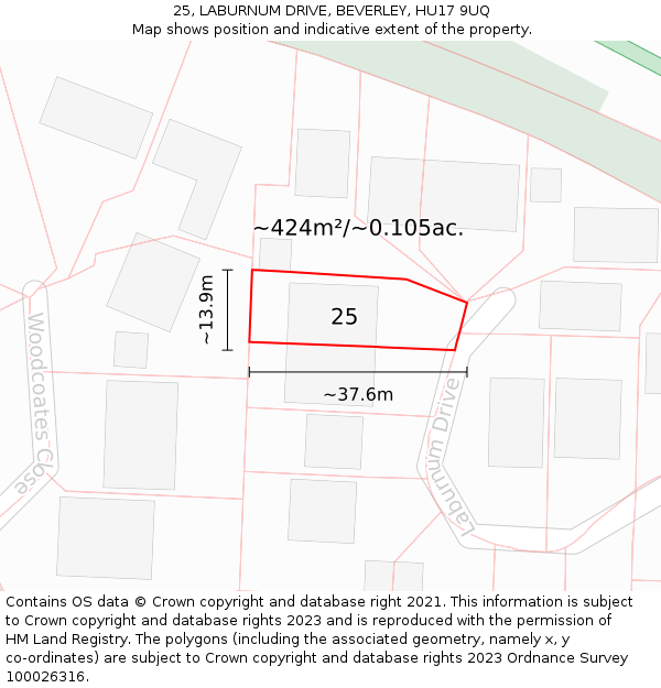 25, LABURNUM DRIVE, BEVERLEY, HU17 9UQ: Plot and title map