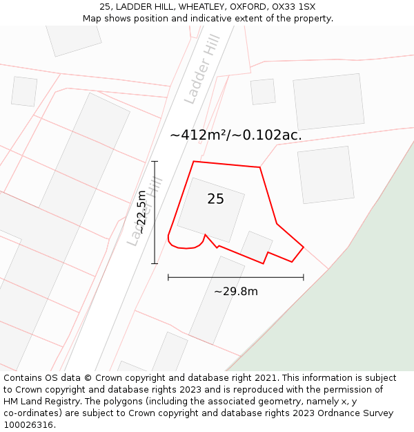 25, LADDER HILL, WHEATLEY, OXFORD, OX33 1SX: Plot and title map