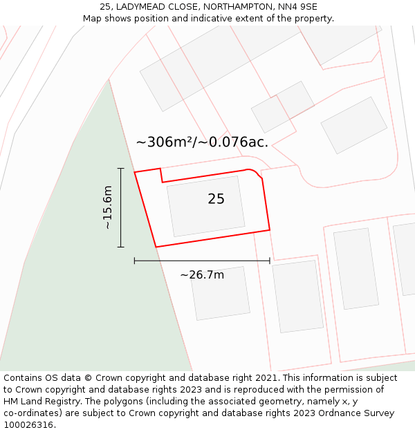 25, LADYMEAD CLOSE, NORTHAMPTON, NN4 9SE: Plot and title map