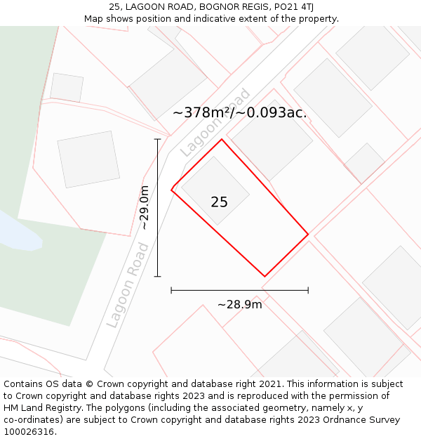 25, LAGOON ROAD, BOGNOR REGIS, PO21 4TJ: Plot and title map