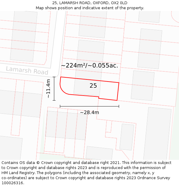 25, LAMARSH ROAD, OXFORD, OX2 0LD: Plot and title map