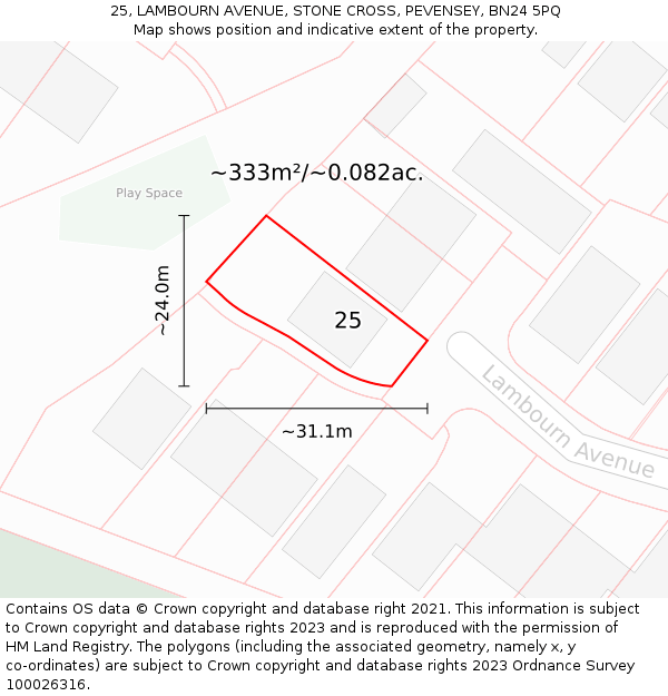 25, LAMBOURN AVENUE, STONE CROSS, PEVENSEY, BN24 5PQ: Plot and title map