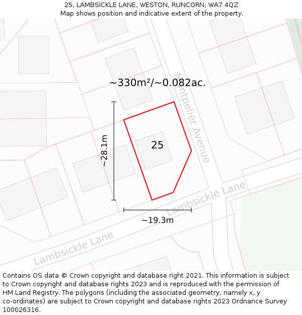 25, LAMBSICKLE LANE, WESTON, RUNCORN, WA7 4QZ: Plot and title map