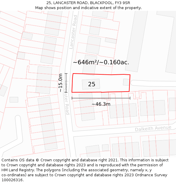 25, LANCASTER ROAD, BLACKPOOL, FY3 9SR: Plot and title map