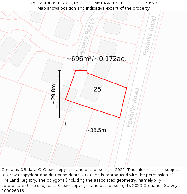 25, LANDERS REACH, LYTCHETT MATRAVERS, POOLE, BH16 6NB: Plot and title map