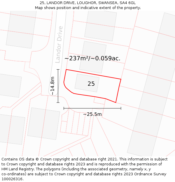 25, LANDOR DRIVE, LOUGHOR, SWANSEA, SA4 6GL: Plot and title map