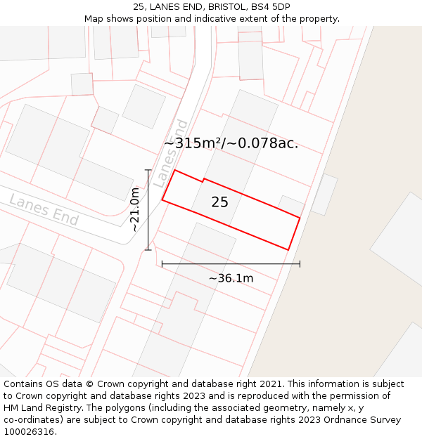 25, LANES END, BRISTOL, BS4 5DP: Plot and title map