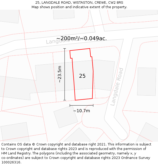 25, LANGDALE ROAD, WISTASTON, CREWE, CW2 8RS: Plot and title map