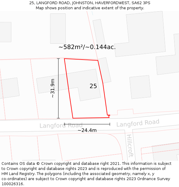 25, LANGFORD ROAD, JOHNSTON, HAVERFORDWEST, SA62 3PS: Plot and title map