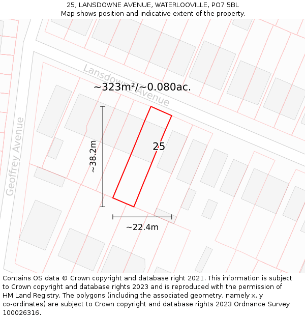 25, LANSDOWNE AVENUE, WATERLOOVILLE, PO7 5BL: Plot and title map