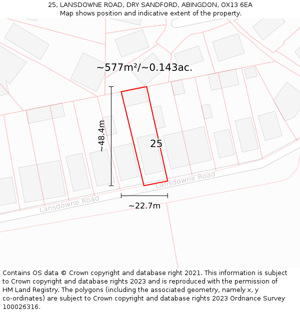 25, LANSDOWNE ROAD, DRY SANDFORD, ABINGDON, OX13 6EA: Plot and title map
