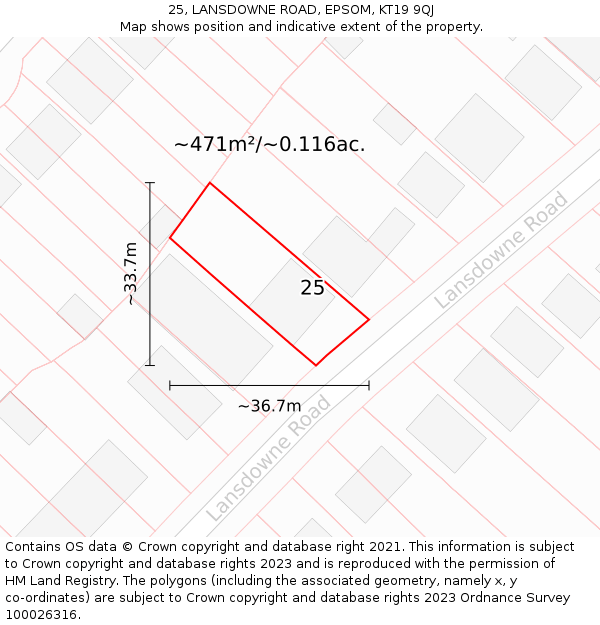 25, LANSDOWNE ROAD, EPSOM, KT19 9QJ: Plot and title map