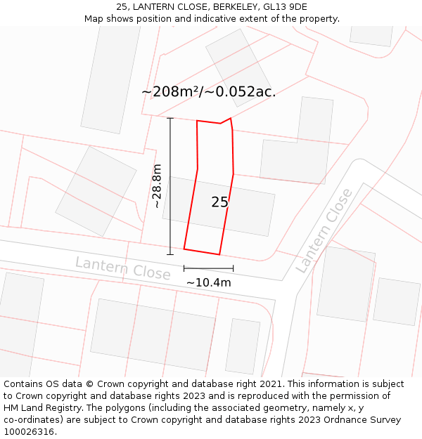 25, LANTERN CLOSE, BERKELEY, GL13 9DE: Plot and title map