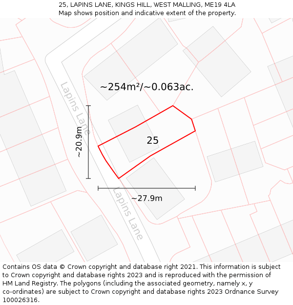 25, LAPINS LANE, KINGS HILL, WEST MALLING, ME19 4LA: Plot and title map