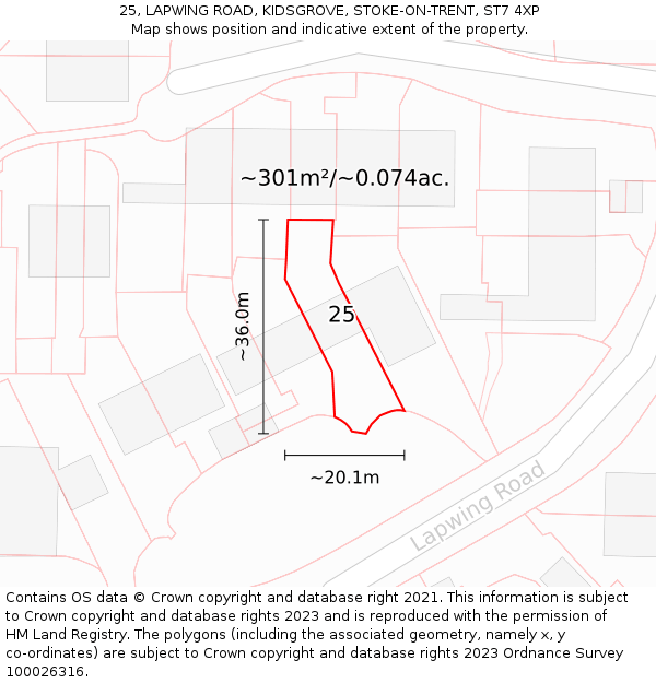 25, LAPWING ROAD, KIDSGROVE, STOKE-ON-TRENT, ST7 4XP: Plot and title map