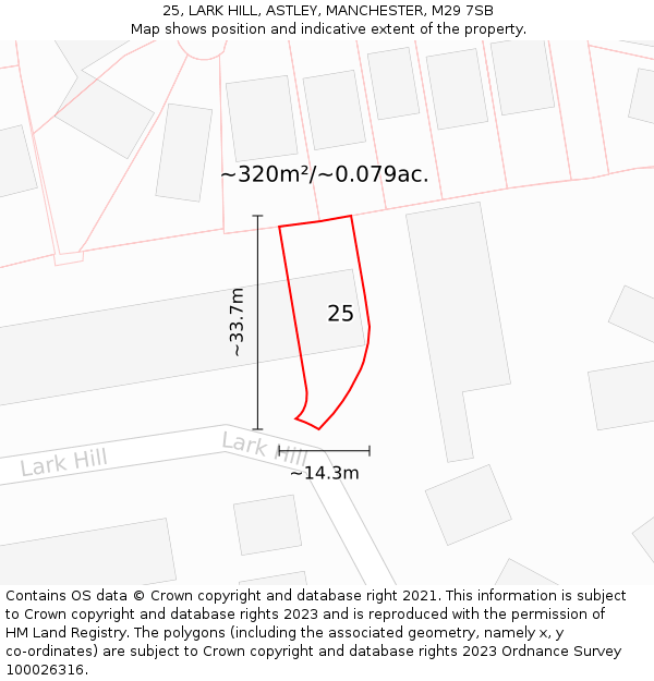 25, LARK HILL, ASTLEY, MANCHESTER, M29 7SB: Plot and title map