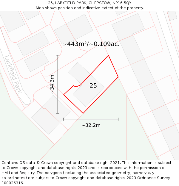 25, LARKFIELD PARK, CHEPSTOW, NP16 5QY: Plot and title map