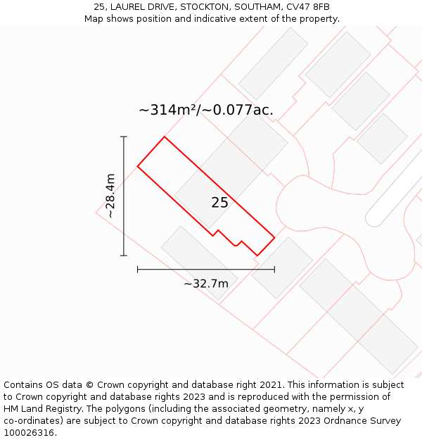 25, LAUREL DRIVE, STOCKTON, SOUTHAM, CV47 8FB: Plot and title map