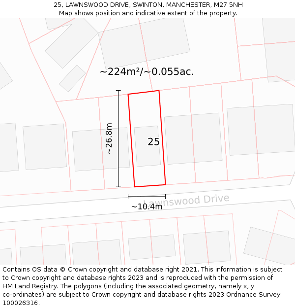 25, LAWNSWOOD DRIVE, SWINTON, MANCHESTER, M27 5NH: Plot and title map