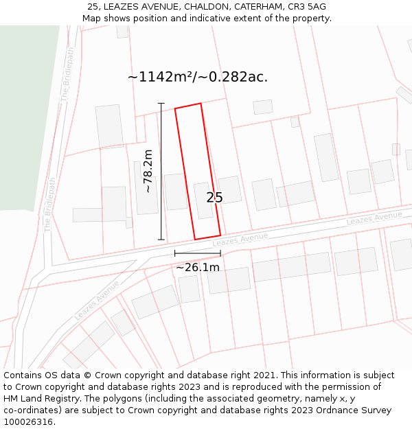 25, LEAZES AVENUE, CHALDON, CATERHAM, CR3 5AG: Plot and title map