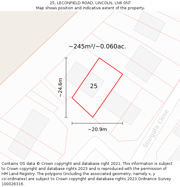 25, LECONFIELD ROAD, LINCOLN, LN6 0NT: Plot and title map