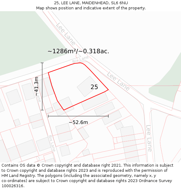 25, LEE LANE, MAIDENHEAD, SL6 6NU: Plot and title map