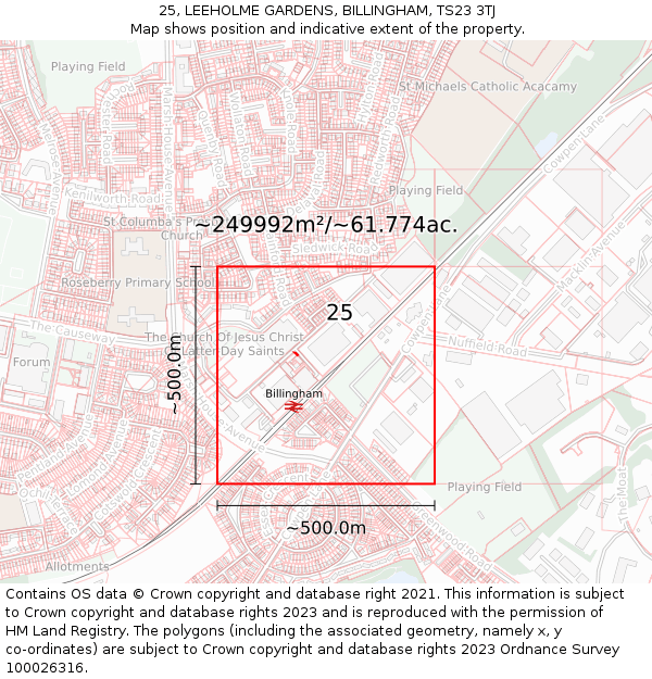 25, LEEHOLME GARDENS, BILLINGHAM, TS23 3TJ: Plot and title map