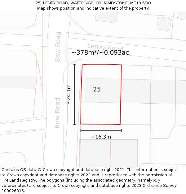 25, LENEY ROAD, WATERINGBURY, MAIDSTONE, ME18 5DQ: Plot and title map