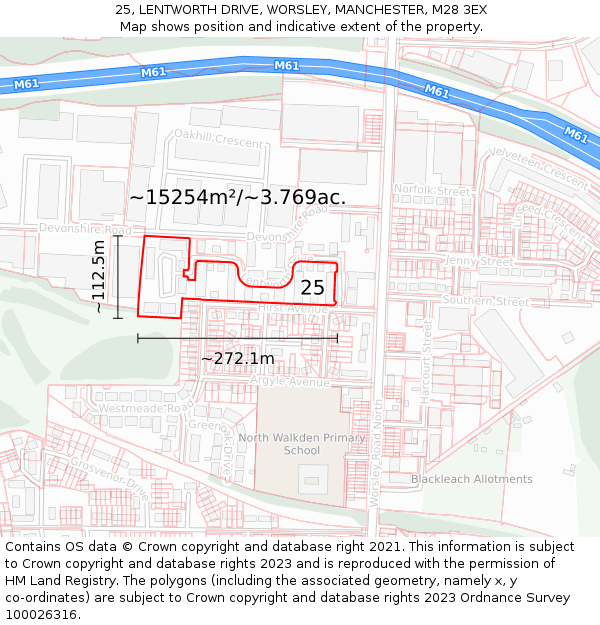 25, LENTWORTH DRIVE, WORSLEY, MANCHESTER, M28 3EX: Plot and title map