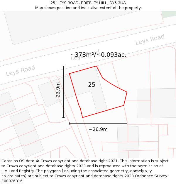 25, LEYS ROAD, BRIERLEY HILL, DY5 3UA: Plot and title map