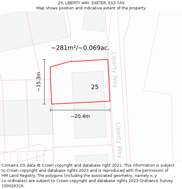 25, LIBERTY WAY, EXETER, EX2 7AS: Plot and title map