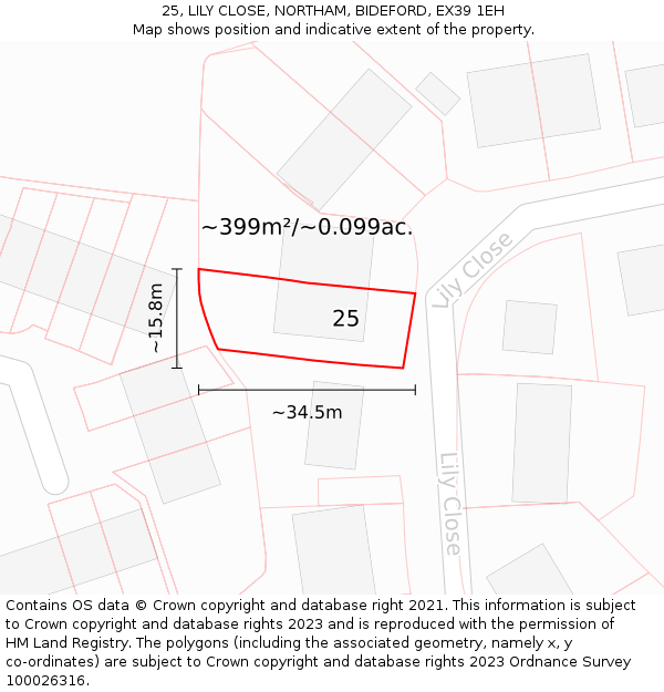 25, LILY CLOSE, NORTHAM, BIDEFORD, EX39 1EH: Plot and title map